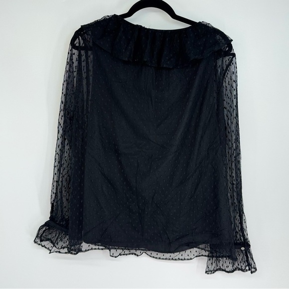 J. Crew Black Swiss Dot Witchy Dark Academia Collared Flare Sleeve Top - Picture 5 of 5